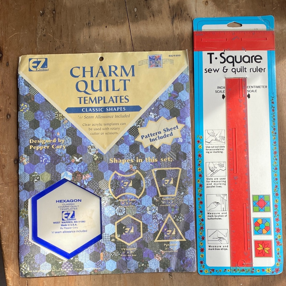 Bundle of Charm Acrylic Quilt Templates with T-Square Sew & Quilt Ruler